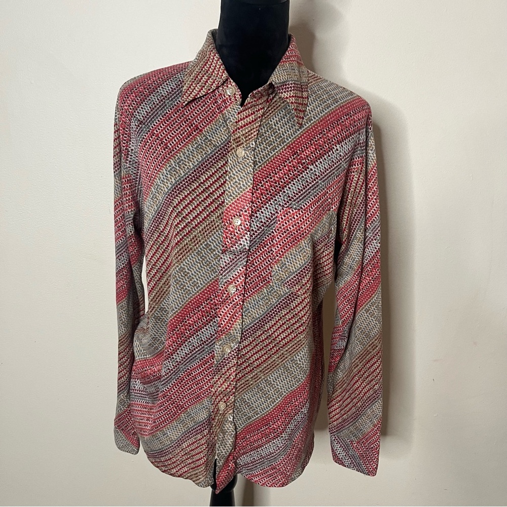 Jantzen Women’s Vintage Multicolor Diagonal Dot Long Sleeve Button Down Top Sz L